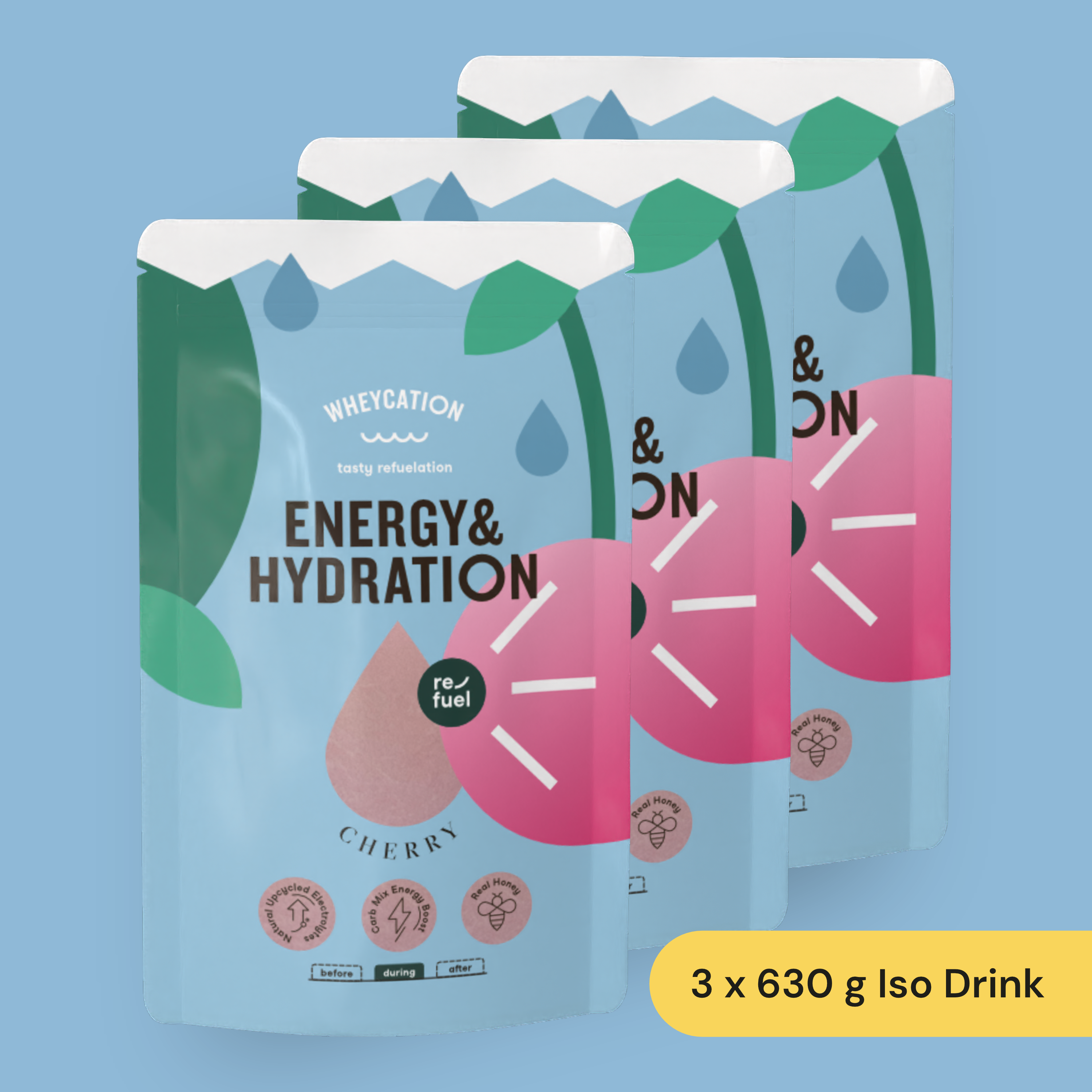 3x Isotonisches Energy & Hydration Sportgetränk Cherry 630g