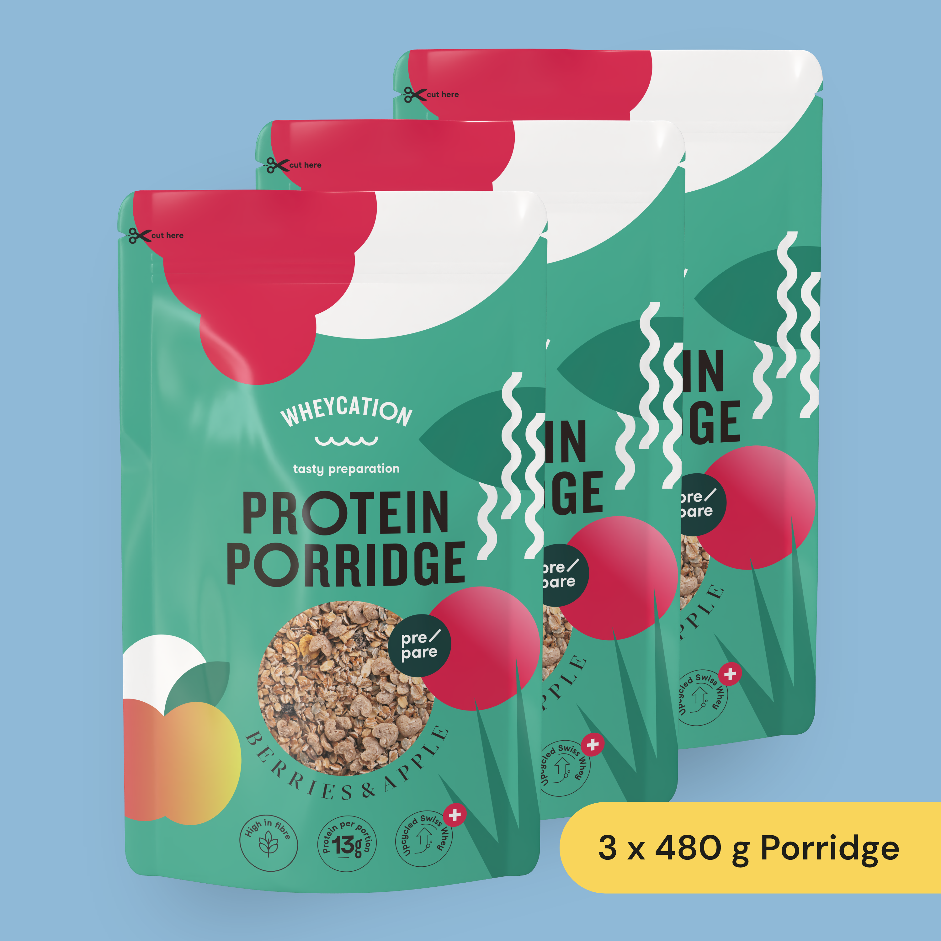 3x Whey Protein Porridge Berries & Apple 480g