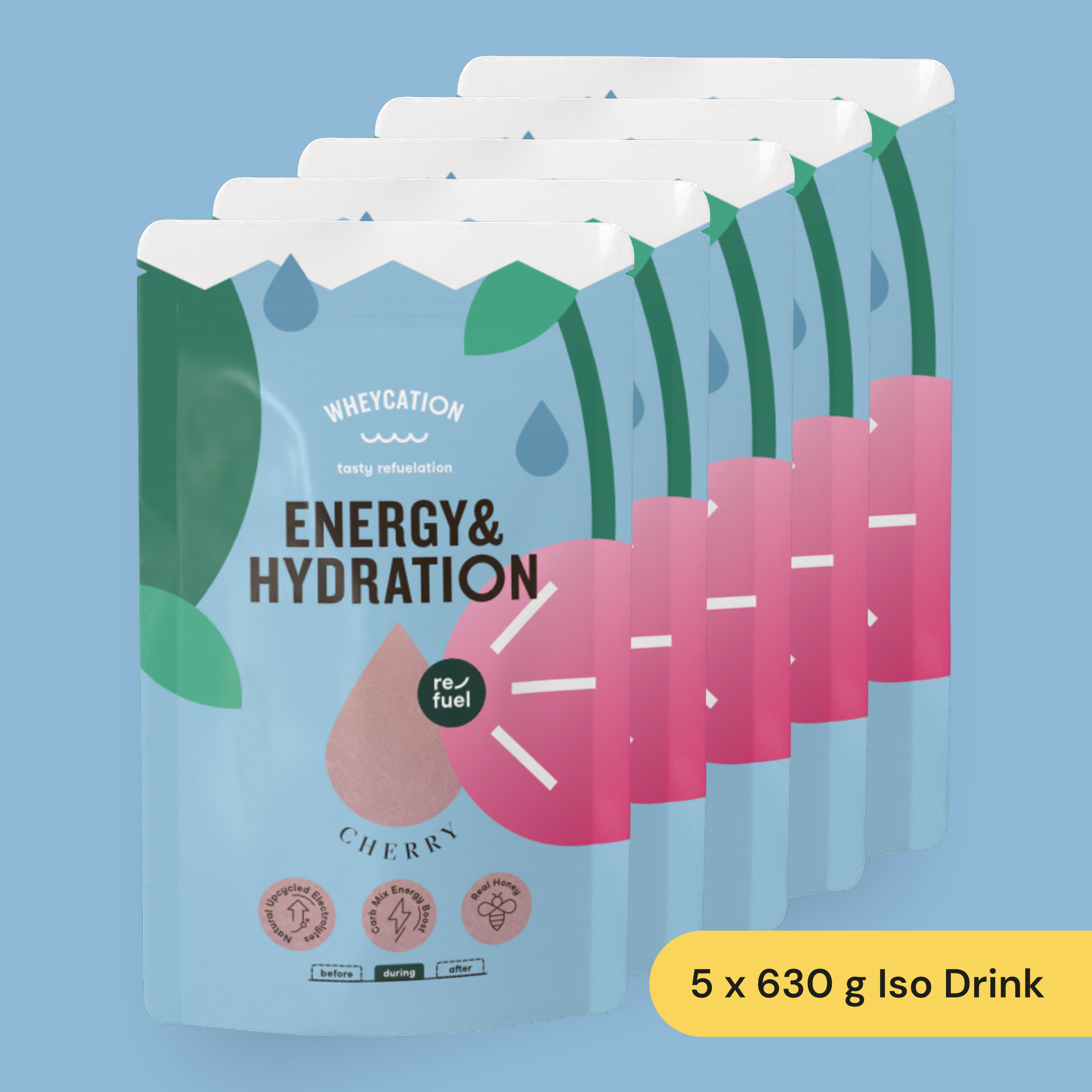 5x Isotonisches Energy & Hydration Sportgetränk Cherry 630g