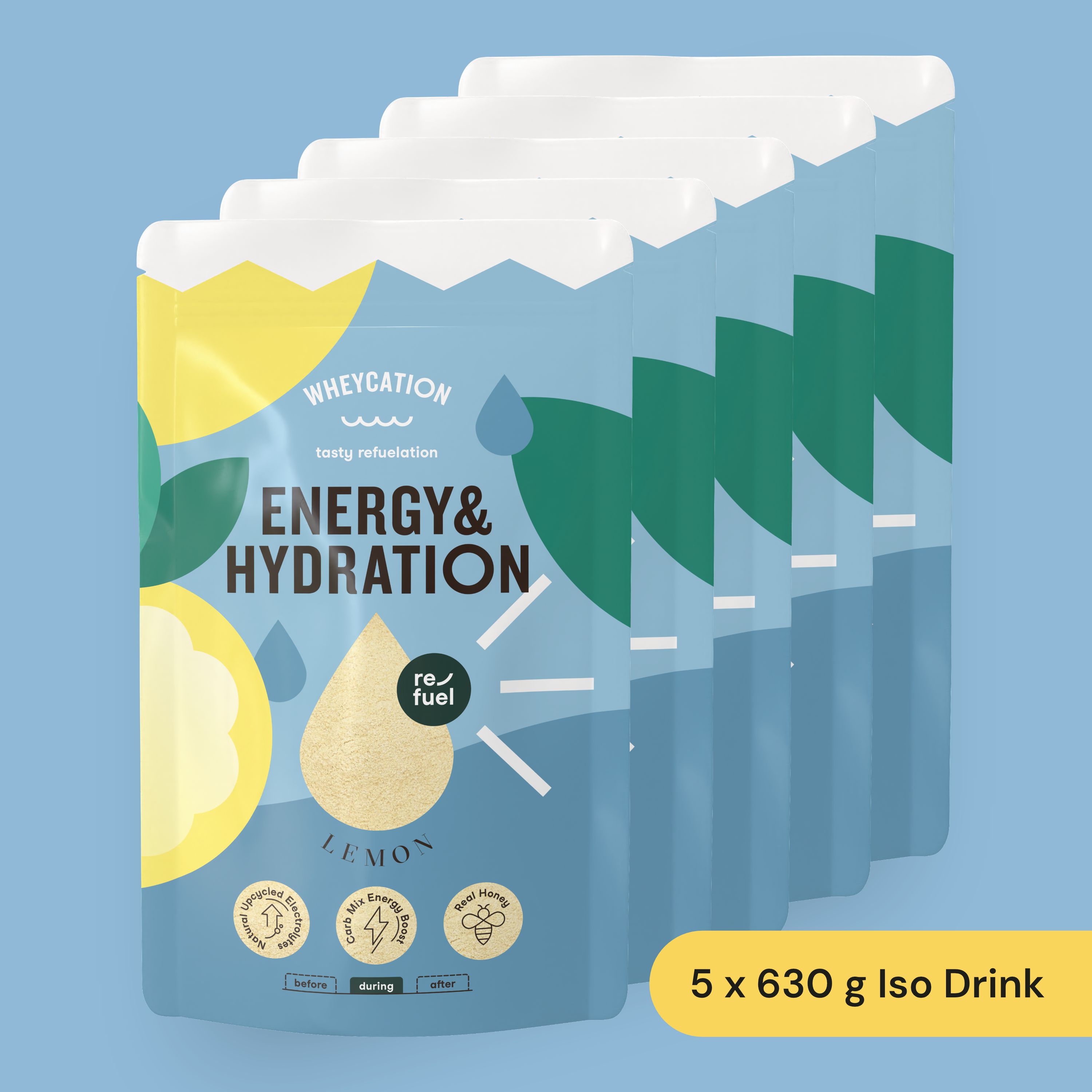 5x Isotonisches Energy & Hydration Sportgetränk Lemon 630g