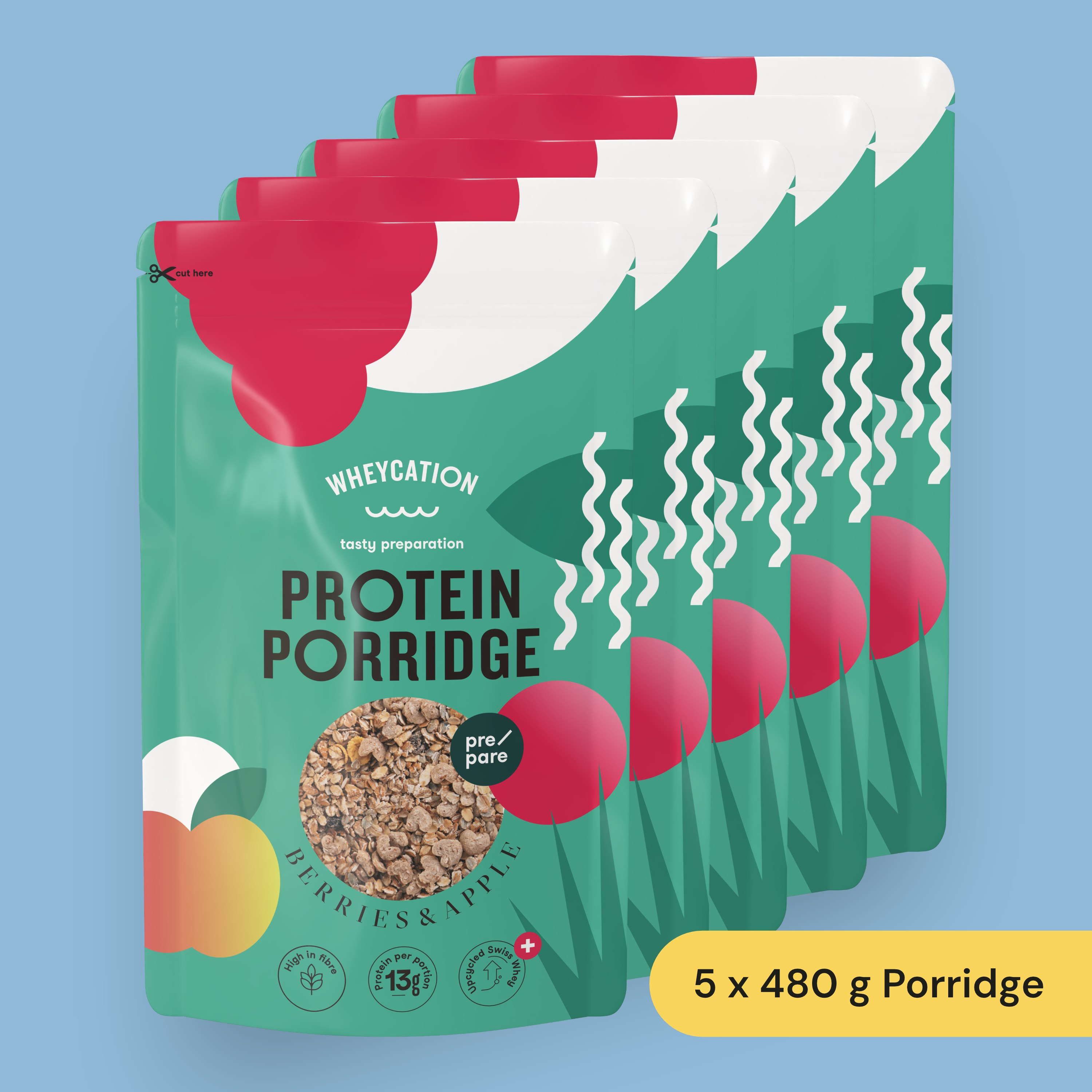 5x Whey Protein Porridge Berries & Apple 480g
