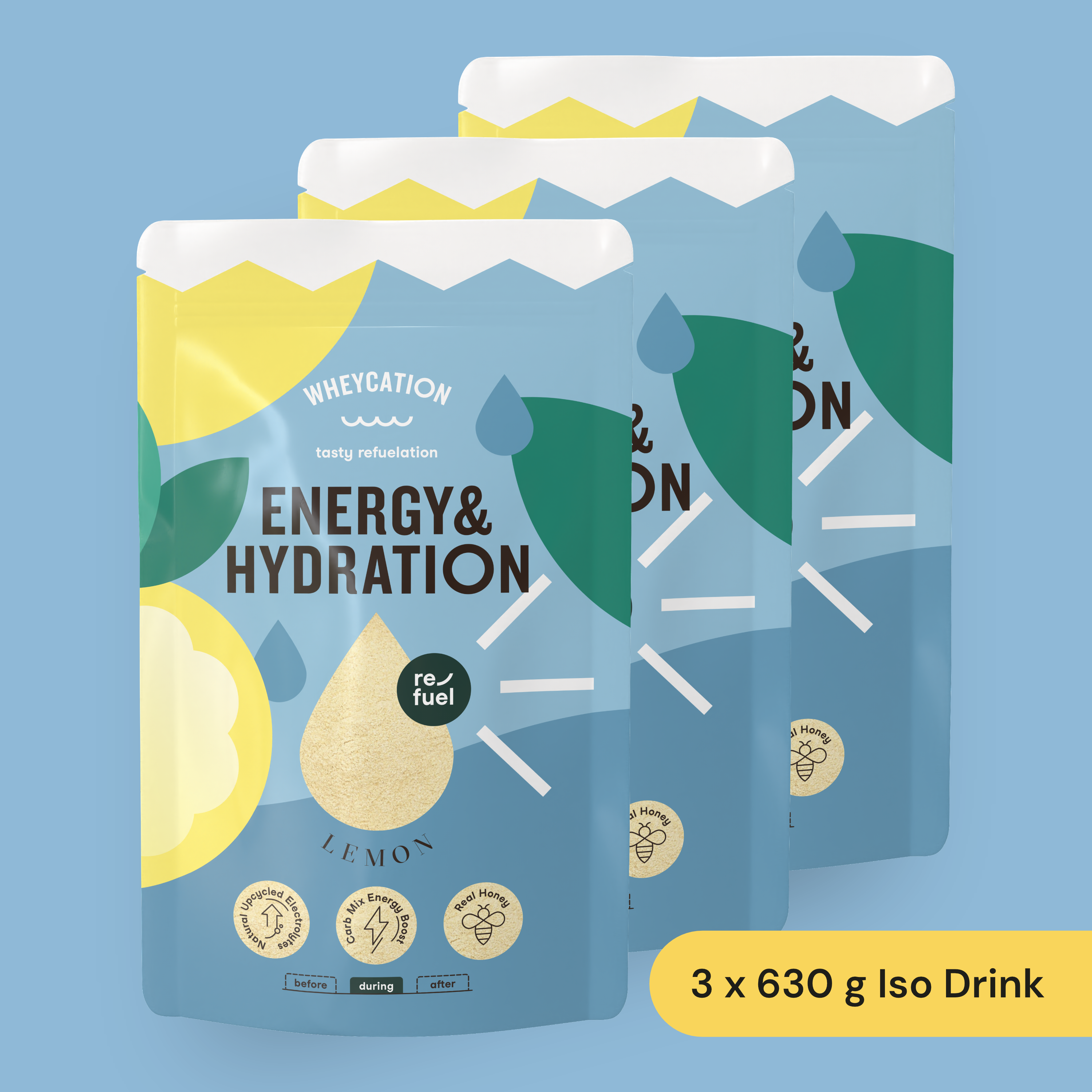 3x Isotonisches Energy & Hydration Sportgetränk Lemon 630g