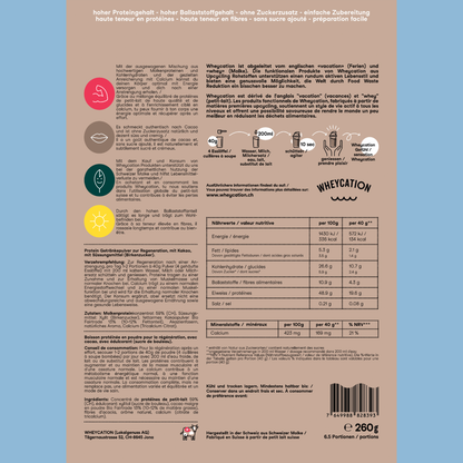 Wheycation Whey Protein Powder Cacao 260g Swiss Whey Zutaten